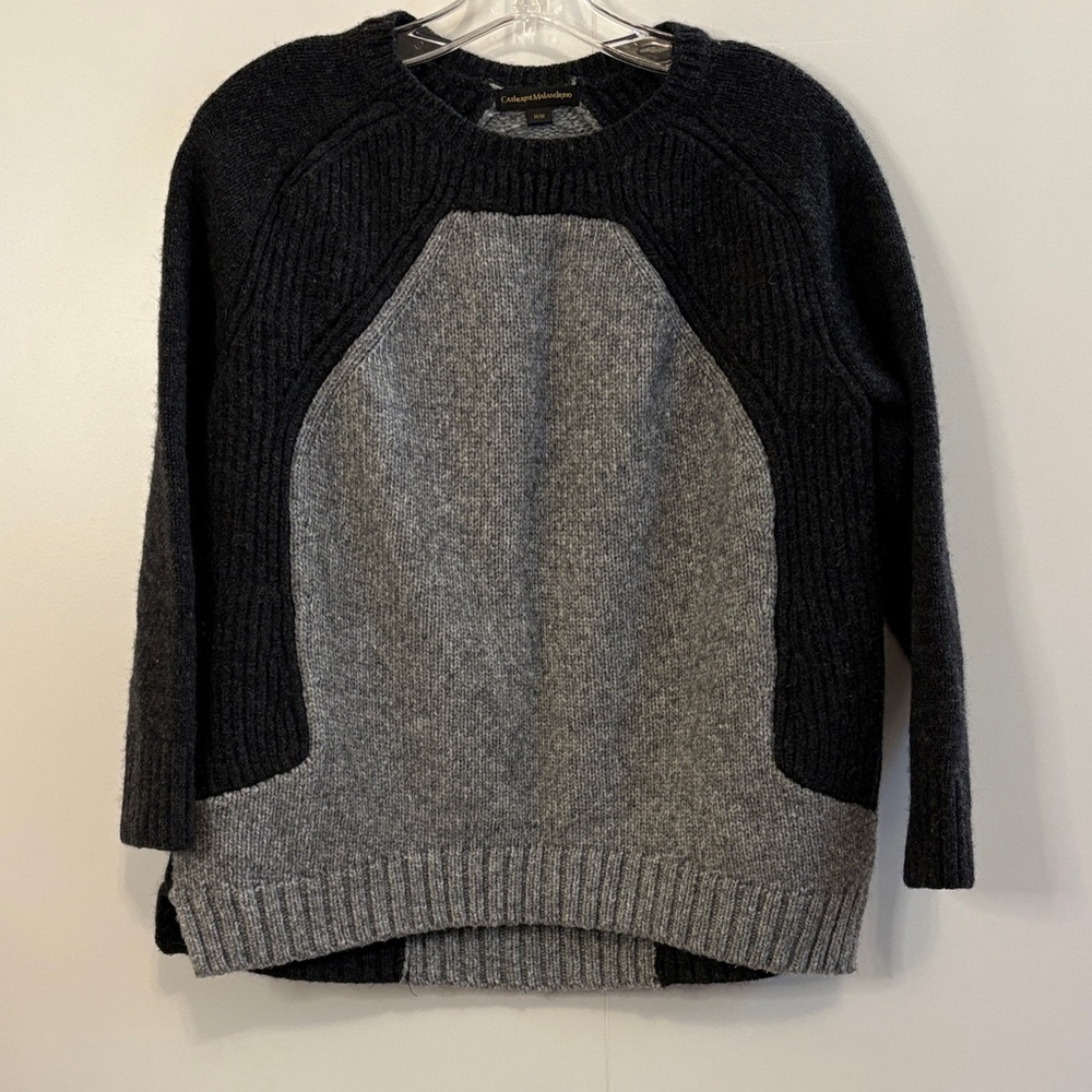 Catherine Malandrino Charcoal and Light Gray Knit Wool Blend Sweater